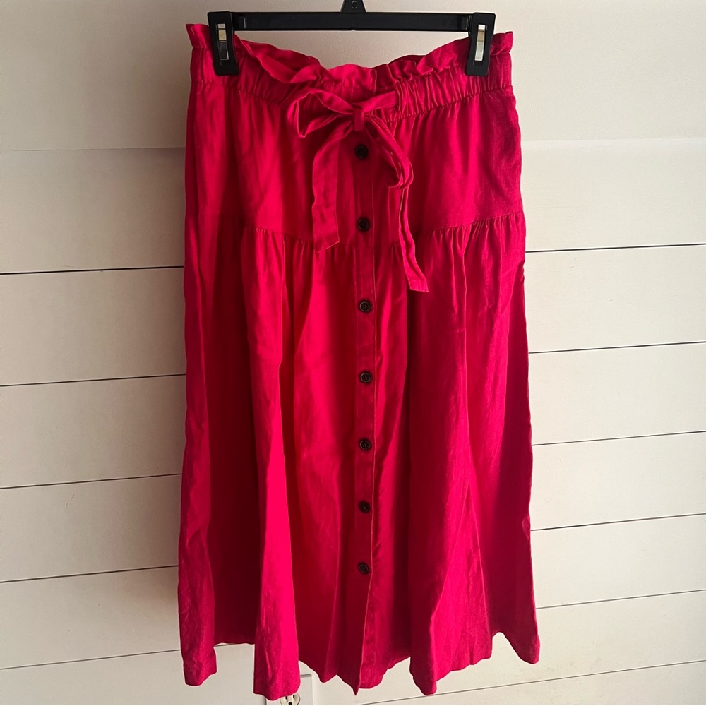 Universal Thread Women’s Paper Bag Tie Waist Bright Pink Long Skirt Size Small